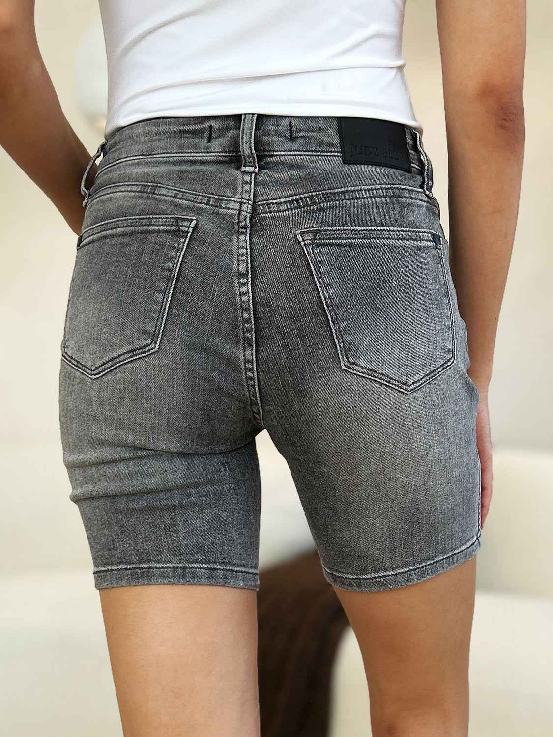 Judy Blue Full Size High Waist Washed Denim Shorts - Damned Threads